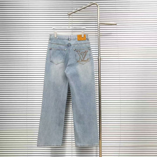 Louis Vuitton Logo-Embroidered Straight-Leg Jeans