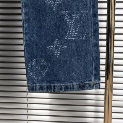 Louis Vuitton Logo-Embroidered Straight-Leg Jeans
