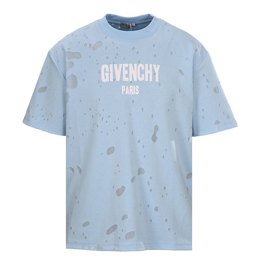 Givenchy Paris Destroyed Distressed Oversized T-Shirt – Sky Blue