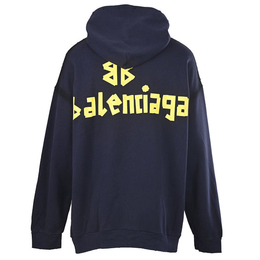 BALENCIAGA Washed Distressed Textured Print Hoodie