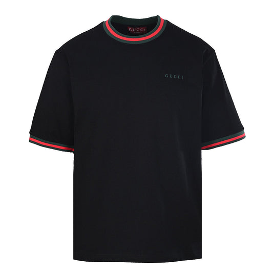 Gucci Ribbed-Trim Letter Embroidery T-Shirt