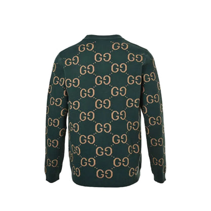 Gucci Forest Green All-Over Monogram Jacquard Crewneck Knit Sweater