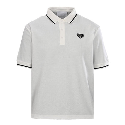 PRADA Short-Sleeve Polo Shirt with Black Stripe Detail