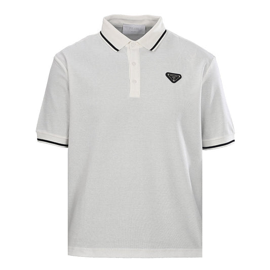 PRADA Short-Sleeve Polo Shirt with Black Stripe Detail