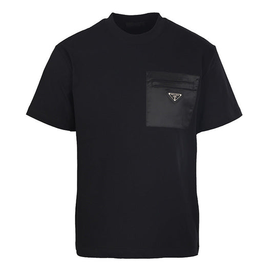 PRADA Velvet-Pocket T-Shirt with Triangle Logo Plaque