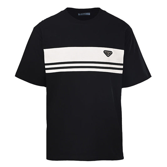 Prada Striped Panel T-Shirt with Triangle Logo